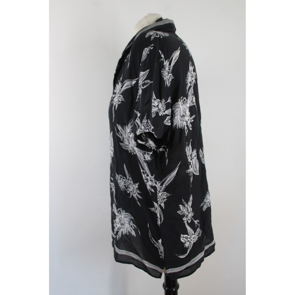 Vtg Liz Claiborne 10 Black Silk Floral Camp Collar Short Sleeve Button Top Shirt - Picture 4 of 7
